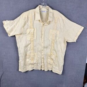 Mojito Collection Traditional Guayabera Shirt 3XL 100% Linen Yellow Long Sleeve